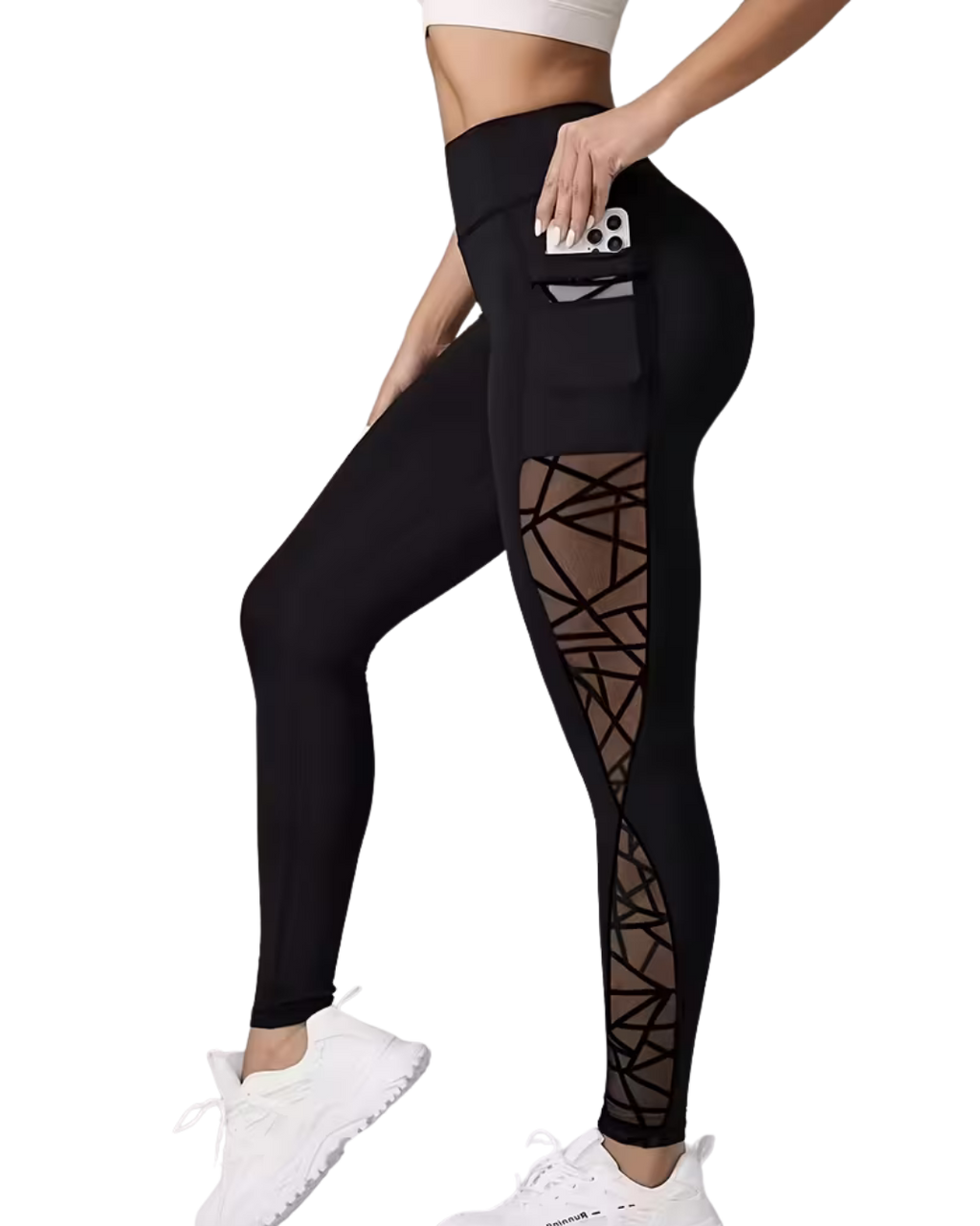 Mesh Panel Yoga Pants with Pockets for Women