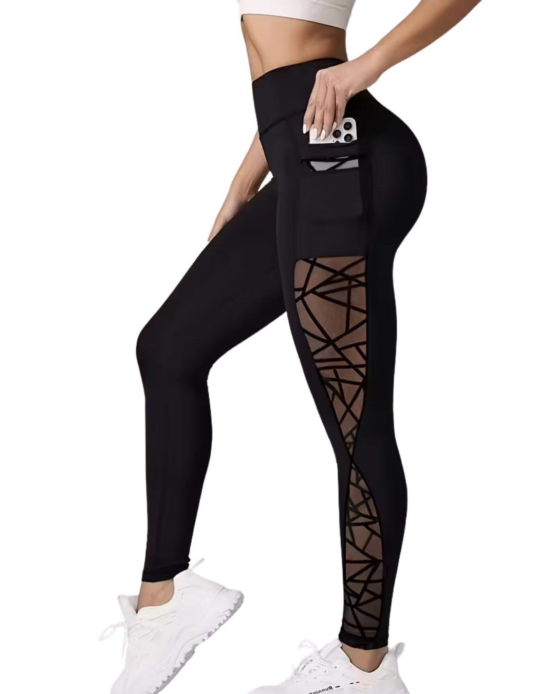 Mesh Panel Yoga Pants with Pockets for Women